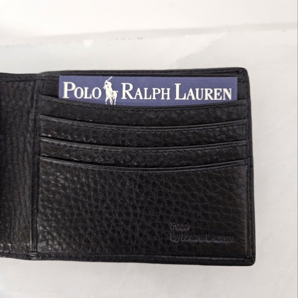 Polo Ralph Lauren Black Pebbled Leather Bi Fold Wallet And Catalina Pass Insert - Picture 8 of 8